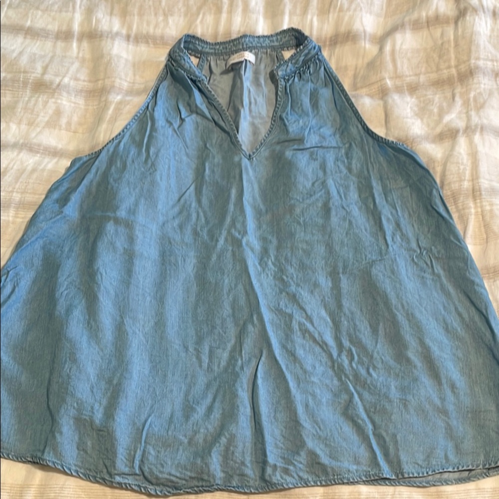 LC Lauren Conrad Blue denim high neck ruffle Sleeveless swing Top XS